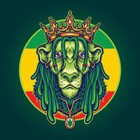 Rasta lejonkungen reggae med guld krona maskot illustrationer vektor