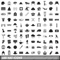 100 Hut-Icons gesetzt, einfacher Stil vektor