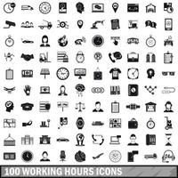 100 Arbeitsstunden Icons Set, einfacher Stil vektor