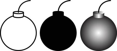 Einfaches Bombensymbol mit dünner Linie, Silhouette und 3D-Stil vektor