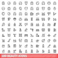 100 Beauty-Icons gesetzt, Umrissstil vektor