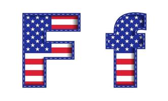 f alphabet großbuchstabe kleinbuchstabe usa unabhängigkeit gedenktag vereinigte staaten von amerika zeichen schriftart blau marine rot stern streifen nationalflagge weißer hintergrund 3d papierausschnitt vektorillustration vektor