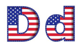 d alphabet großbuchstabe kleinbuchstabe usa unabhängigkeit gedenktag vereinigte staaten von amerika zeichen schriftart blau marine rot stern streifen nationalflagge weißer hintergrund 3d papierausschnitt vektorillustration vektor