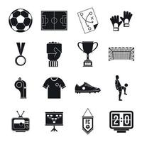 Fußball-Fußball-Icons gesetzt, einfacher Stil vektor