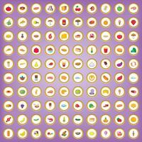 100 mat ikoner i tecknad stil vektor