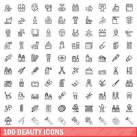 100 Beauty-Icons gesetzt, Umrissstil vektor