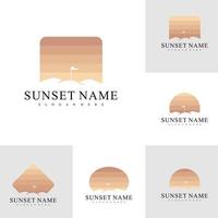 satz von sonnenuntergang-mount-logo-design-vektorvorlage, golf-mount-logo-konzeptillustration. vektor