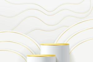 vit, guld realistisk cylinder piedestal podium med vertikala ränder lager bakgrund. vektor abstrakt studiorum med 3d geometrisk plattform. minimal scen för produkter showcase, marknadsföring display.