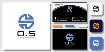 os technology initialer blå fet kontur med visitkortsmall vektor
