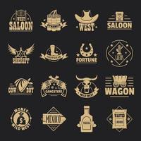 Wild-West-Logo-Icons gesetzt, einfacher Stil vektor