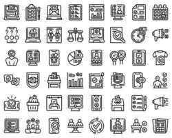 elektronische Voiting-Symbole setzen Umrissvektor. Telefon abstimmen vektor