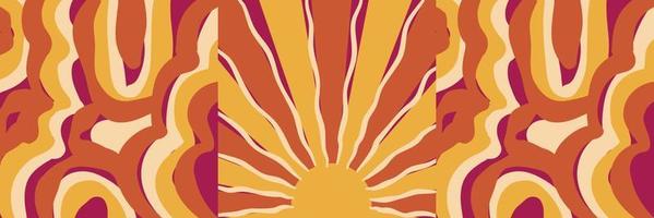 grooviges poster y2k retro hintergrundset für druckdesign. Spiralvektorillustration. psychedelischer Druck. Vintage-Hintergrund. Cover, Poster, Tapete. 60er, 70er, Hippie vektor