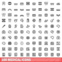 100 medicinska ikoner set, konturstil vektor