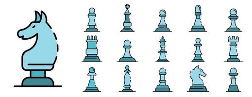 Schachsymbole setzen Linienfarbvektor vektor