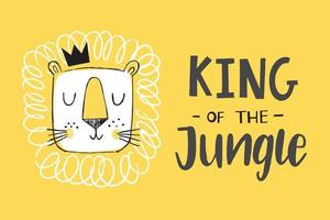 kung av djungeln. söta lejon i en krona. textil grafiskt tryck illustration design för baby, barn. vektor