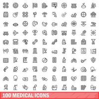 100 medicinska ikoner set, konturstil vektor