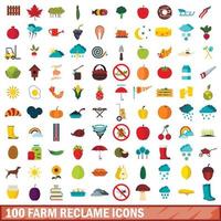 100 Farm Reclame Icons Set, flacher Stil vektor