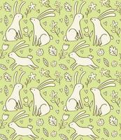 Printspring-Blumenmuster mit Kaninchen. Gekritzelvektor nahtloser Hintergrund mit Hasen, Blumen und Blättern. Baby, Kinderdesign. vektor