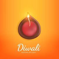 diwali-fest der lichtgrußdekoration mit 3d-realistischer öllampe mit gelbem hintergrund vektor