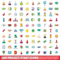 100 Projektstart-Icons gesetzt, Cartoon-Stil vektor