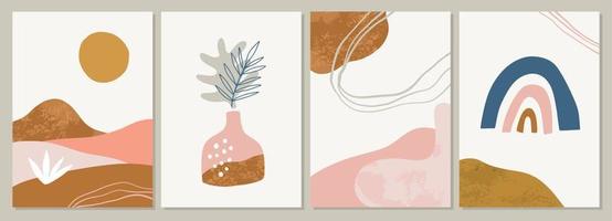 Terrakotta-Kunstdruck-Set. abstrakte sommerzeitgenössische moderne trendige malerei. vektorillustration in gebranntem orange, staubigem rosa. perfekt für Poster, Instagram-Posts, Social Media.