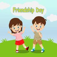 Fröhlicher Freundschafts-Tag. niedliche kinderkarikatur im gras vektor