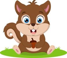 niedlicher kleiner Eichhörnchen-Cartoon, der eine Eichel hält vektor