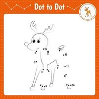 koppla ihop prickarna. deer.dot to dot pedagogiskt spel. målarbok för förskolebarn aktivitet kalkylblad. vektor illustration.