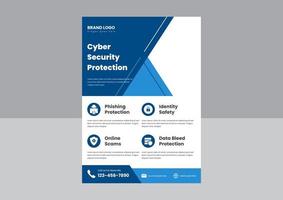 cybersäkerhet flyer affischmall. design av flygblad för cybersäkerhetsskydd. affisch för dataskyddstjänst. vektor