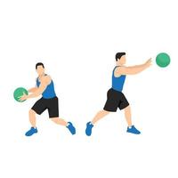 Medizinball-Rotationspass-Übung. flache vektorillustration lokalisiert auf weißem hintergrund. Workout-Zeichensatz vektor