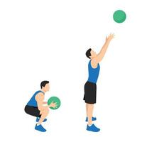 Medizinball-Wurf-Übung. flache vektorillustration lokalisiert auf weißem hintergrund. Workout-Zeichensatz vektor