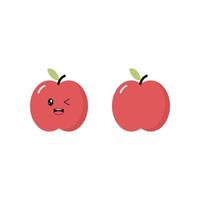 rött äpple med kawaii ögon och leende och inget ansikte. platt design vektorillustration av ett rött äpple på en vit bakgrund. vektor
