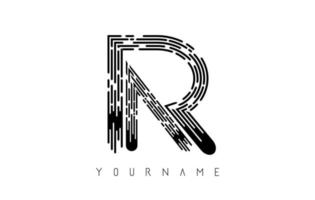 schwarzes r-Buchstaben-Logo-Konzept. kreatives minimales monochromes monogramm mit linien und fingerabdruckmuster. vektor