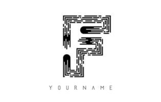 schwarzes f-Buchstaben-Logo-Konzept. kreatives minimales monochromes monogramm mit linien und fingerabdruckmuster. vektor