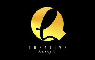goldenes ql-logo mit minimalistischem design. buchstaben q und l mit geometrischer und handschriftlicher typografie. vektor