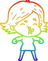 Regenbogen-Gradientenlinie Zeichnung Cartoon-Mädchen Gesicht ziehen vektor