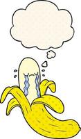 Cartoon weinende Banane und Gedankenblase im Comic-Stil vektor