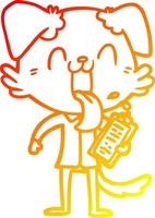 Warme Gradientenlinie Zeichnung Cartoon keuchender Hund mit Zwischenablage vektor