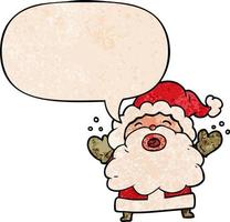Cartoon-Weihnachtsmann schreit frustriert und Sprechblase im Retro-Textur-Stil vektor