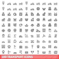 100 transportikoner set, konturstil vektor