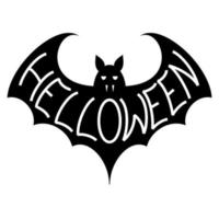 siluett av en fladdermus med inskriptionen halloween på en vit bakgrund. vektor bat vampyr logotyp