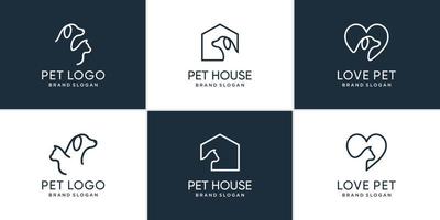 Haustier-Logo-Sammlung mit kreativem Element Hunde- und Katzenobjekt-Premium-Vektor