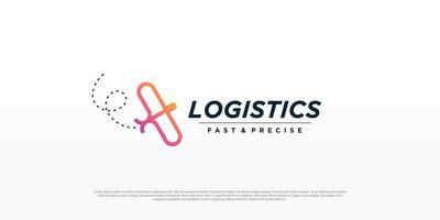 logistik logotyp design med söta plan koncept premium vektor