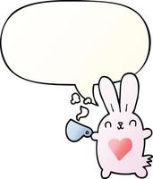 söt tecknad kanin och kärlekshjärta och kaffekopp och pratbubbla i mjuk gradientstil vektor