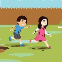 Vektor-Illustration von Kindern spielen im Wattenmeer Vektor-Illustration auf einem Park oder Garten vektor
