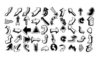 handgezeichnetes Pfeil-Doodle-Symbol. schwarz weiß isoliert Vektor große Sammlungssatz