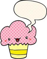 cartoon cupcake und gesicht und sprechblase im comic-stil vektor