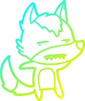 Kalte Gradientenlinie Zeichnung Cartoon-Wolf mit Zähnen vektor