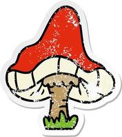 Distressed Sticker Cartoon Doodle eines einzelnen Pilzes vektor