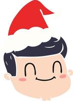 Flache Farbdarstellung eines männlichen Gesichts mit Weihnachtsmütze vektor